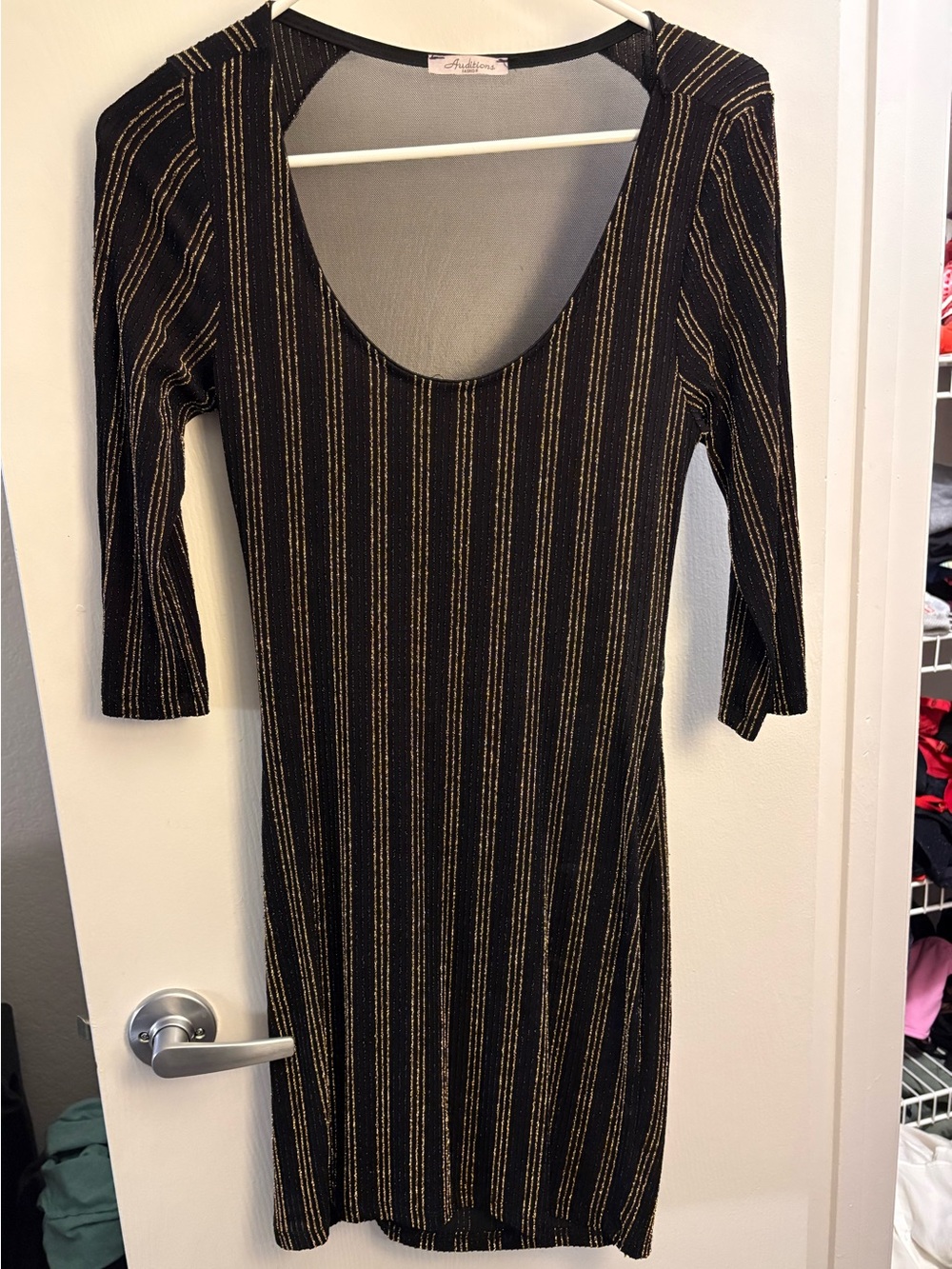 Black & Gold Striped Scoop Neck Dress